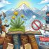Cartoon featured image showing quirky Colorado laws: drunk cowboy on horseback, no Sunday car sales, snowball ban, giant dandelions, rolling boulder, with Rocky Mountains backdrop.