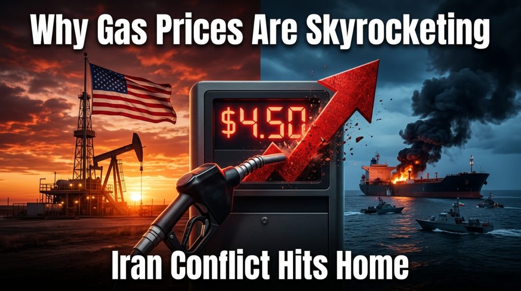 American gas pump at $4.50 with rising prices caused by Iran conflict in the Strait of Hormuz, despite U.S. energy independence