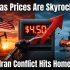 American gas pump at $4.50 with rising prices caused by Iran conflict in the Strait of Hormuz, despite U.S. energy independence