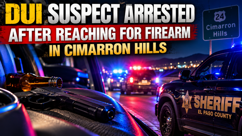 El Paso County Sheriff's Office DUI arrest in Cimarron Hills after suspect allegedly reached for a firearm