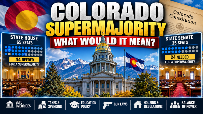 Colorado State Capitol illustrating the possible impact of a Democratic supermajority in the Colorado House and Senate following the 2026 election.