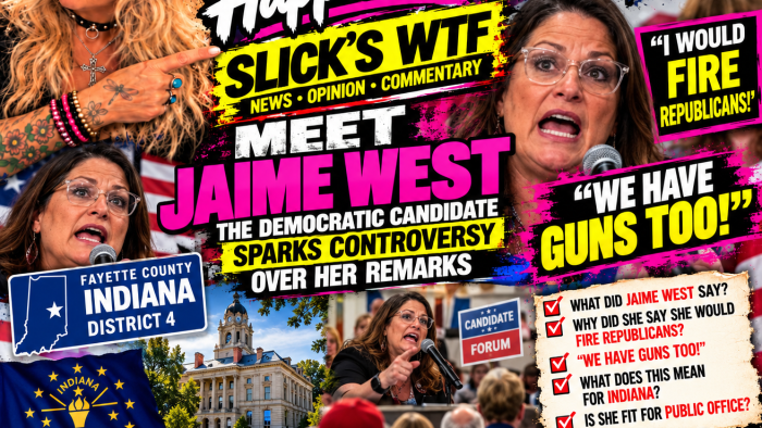 Slick Happens Patriots First Media featured image about Jaime West, Indiana Democratic candidate for Fayette County Council District 4, and her controversial remarks about Republicans and guns.